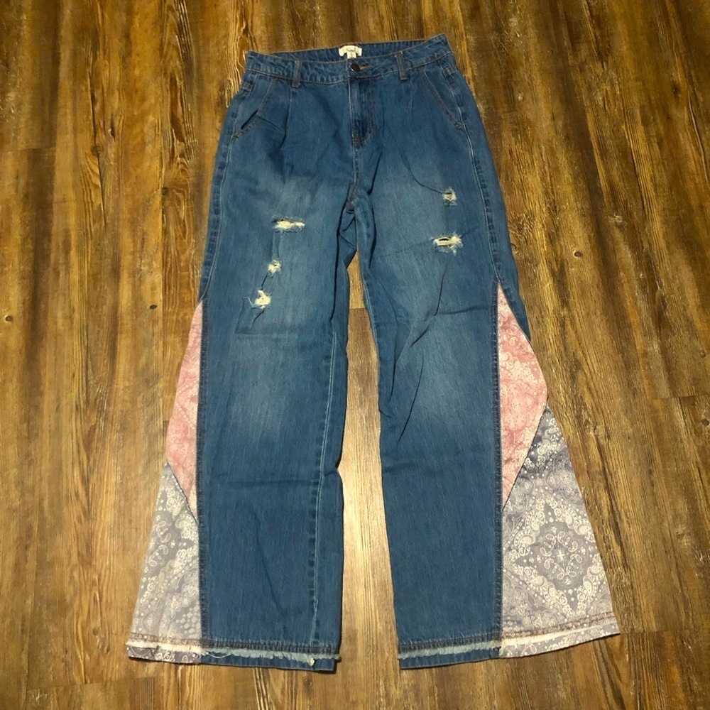 Easel I Got A Feeling Bell Bottom Jeans Women's Small Bandana Flare High Rise